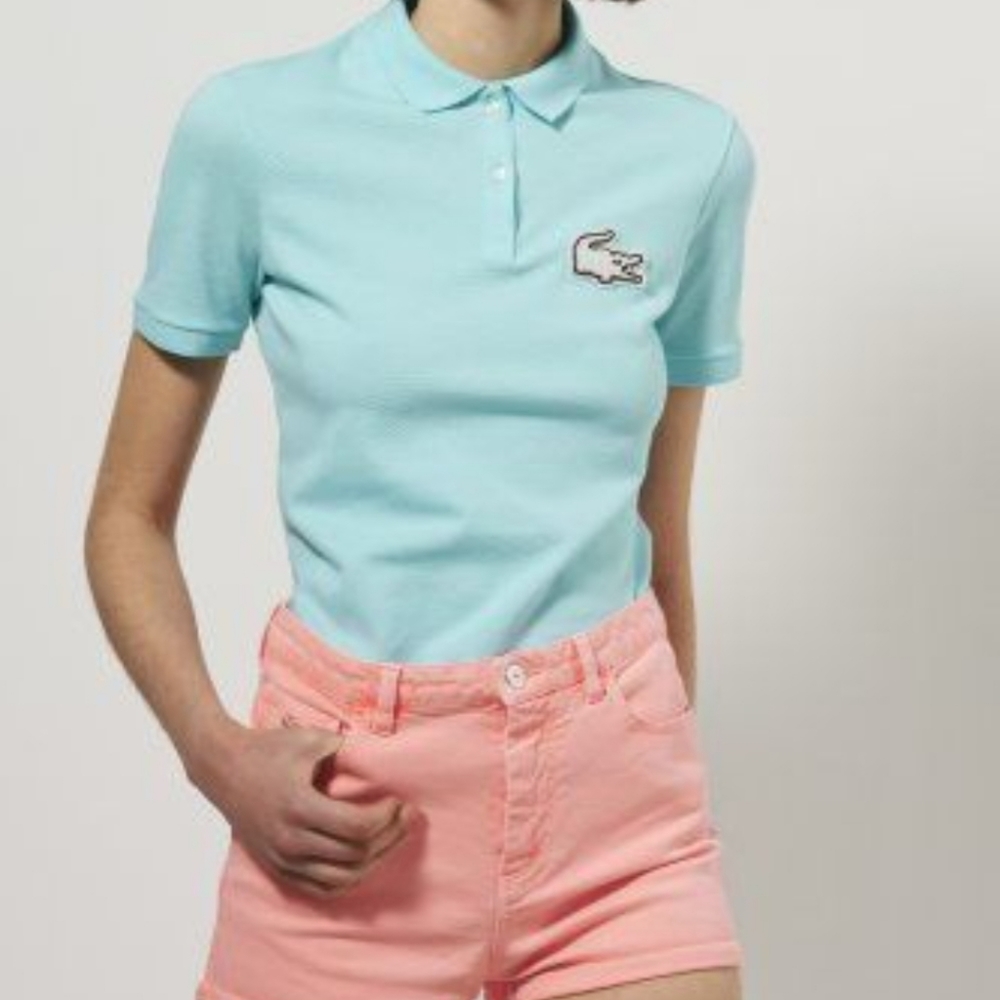 LACOSTE Live beaded big crocodile golf tennis polo teal small women's 6211L